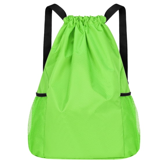 LHWEN Drawstring Backpack Sports Bag with Front Zipper Pocket and Inner Compartment Large Capacity Sack for Gym Yoga Travel Camping Lightweight and Reusable Machine Washable Bag for Daily