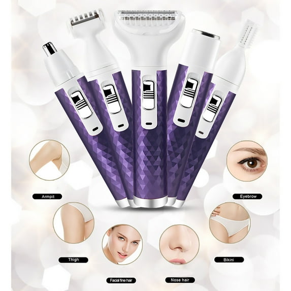 LHWEN Eyebrow Trimmer Women's 5 In 1 Multi Function Hair Remover Electric Eyebrow Trimmer Body Shaver Legs Armpits Facial Bikini Nose Hair Remover USB Charging Gentle and for Sensitive Skin Dry