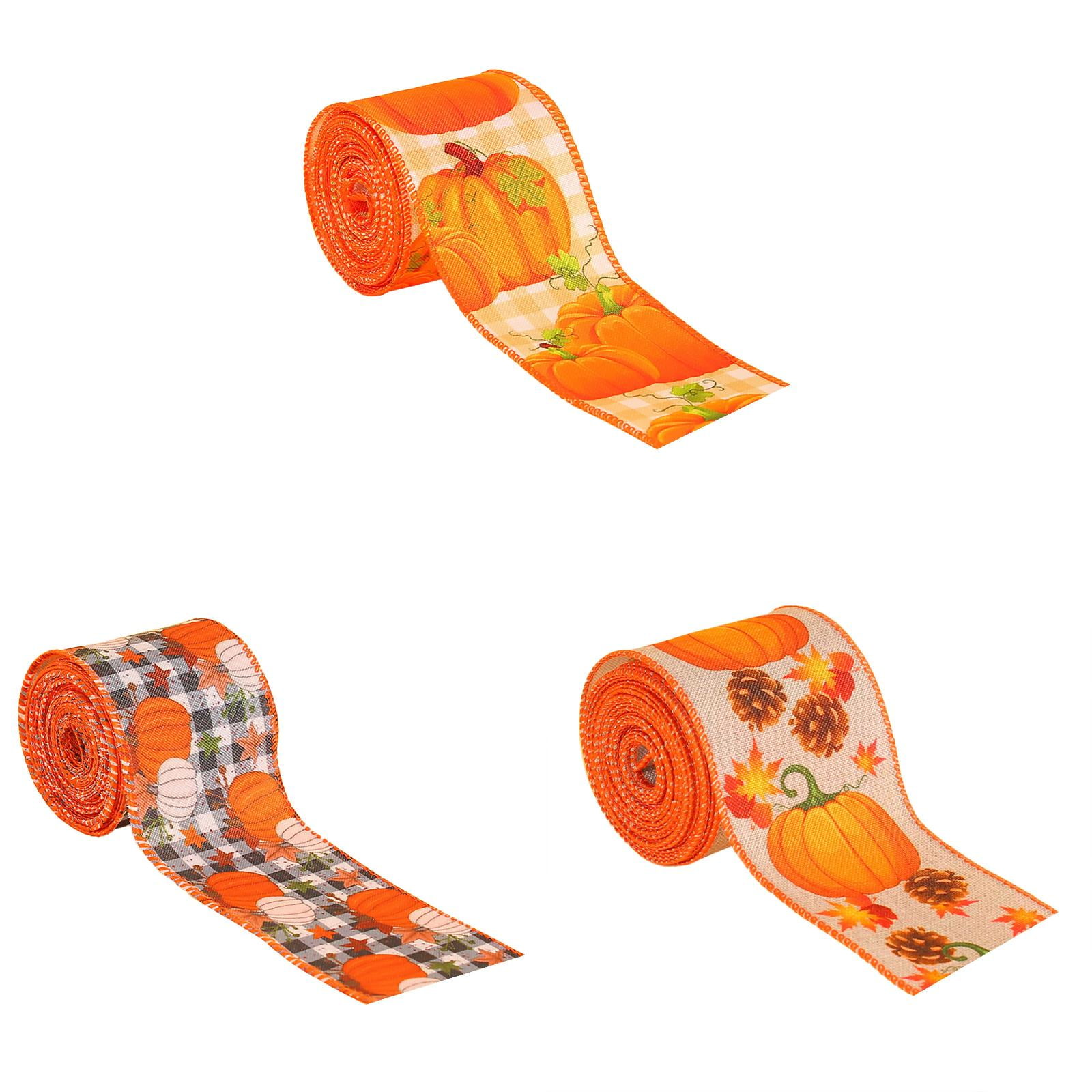 LHWEN Fall Autumn Wired Edge Ribbon Thanksgiving Pumpkin Maple Leaf ...