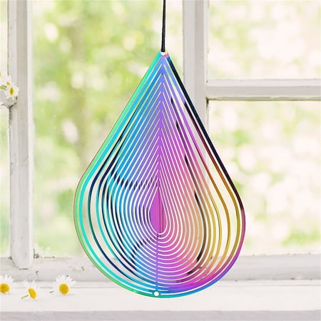 LHWEN Fashionable Gradient Color 3D Rotating Wind Chime Stainless Steel Flowing Visual Effect Outdoor Garden Courtyard Hanging Decoration Colorful Design Elegant Rotation Eye-Catching Magnificent
