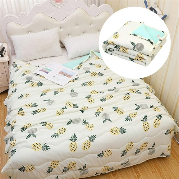 LHWEN Feel You Pineapple Bedding Duvet Set Queen Size Cute Fruit Decor Summer Cool Quilt Girls Boys Modern Microfiber Quilt Air Conditioned Bedding Luxury Design Colorful Patterns Soft Smooth Feel