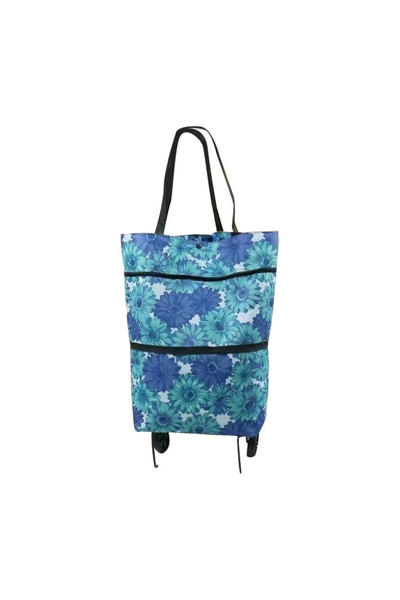 Foldable Shopping Bag with Wheels Portable Grocery Cart Large Capacity Trolley Bag for Laundry Grocery Shopping Travel Picnic and Lightweight Tote with Convenient Storage Easy-to-Maneuver