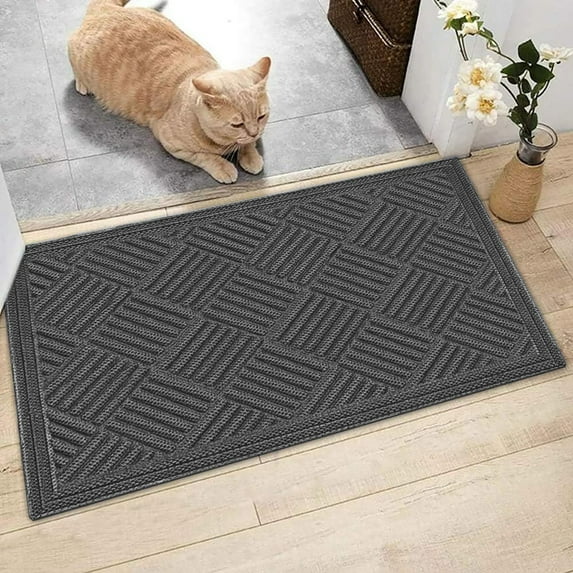 LHWEN Front Door Mat Heavy Duty Welcome Mat Outdoor Indoor Dirt Trapper Super Absorbent Entryway Mat Patio Porch Non Slip Natural Rubber All Weather Doormat Multi Size Color Options Low Profile Easy