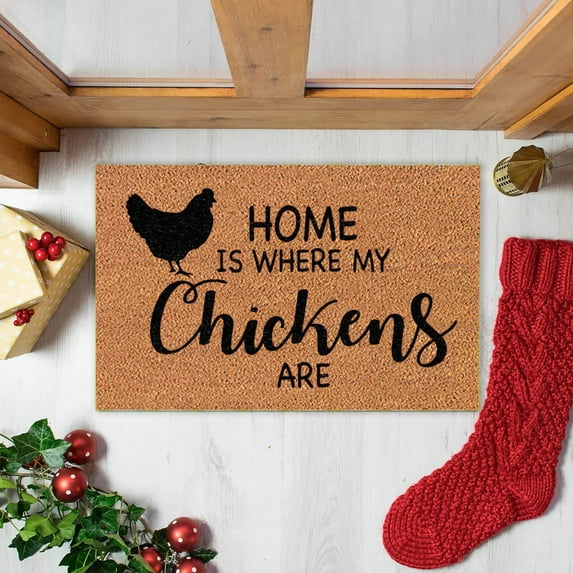 LHWEN Funny Christmas Chicken Door Mat Slip-Resistant Rug for Front Door Outdoor Entrance Porch Low Profile Polyester Floor Mat Washable and Quick-Dry Decorative Mat for Home Patio Garage Interior Dec