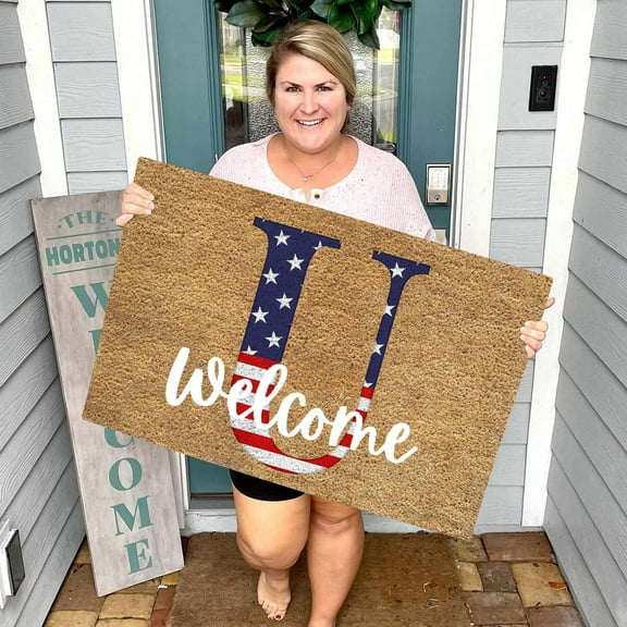 LHWEN Funny Cute Doormat Welcome Friends New Home Door Mat Low-Profile Outdoor Mat for Front Door Thin Rug Custom Pattern Design Patio Entryway Camping RV Porch Garage Garden Laundry Room Toilet
