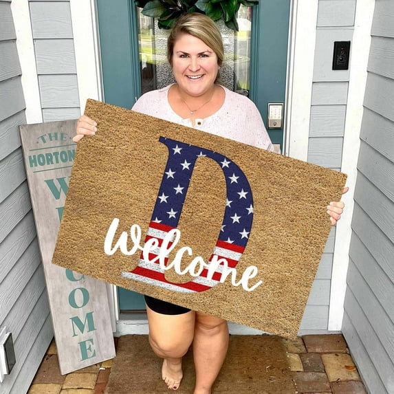 LHWEN Funny Cute Doormat Welcome Friends New Home Door Mat Low-Profile Outdoor Mat Front Door Thin Rug Custom Pattern Design Patio Entryway Camping RV Porch Garage Garden Laundry Room Toilet Living