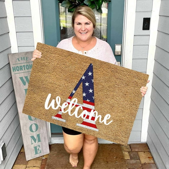 LHWEN Funny Cute Doormat Welcome Friends New Home Door Mat Outdoor Mat for Front Door Low-Profile Thin Rug Avoids Door Sticking Custom Pattern Design Exterior Patio Entryway Camping RV Porch Door