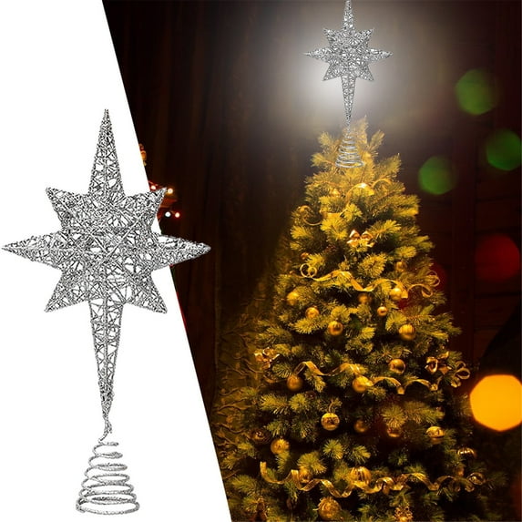 LHWEN Glitter Craft Merry Christmas Tree Topper Star High Metal Decorative Prop Multi-Angle Hollow Out Design Sturdy and Perfect for 6.9 Feet Trees Shining Glow to Holiday Decor Ideal for Christmas