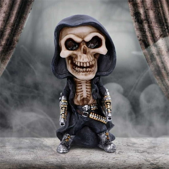 LHWEN Gothic Grim Skeleton Figurine Day of the Dead Ossuary Macabre Halloween Decor Statue Designer Composite Resin Hand Painted Polished 5.9" Tall Elusive Stealth Dark Blue Night Shade Garment