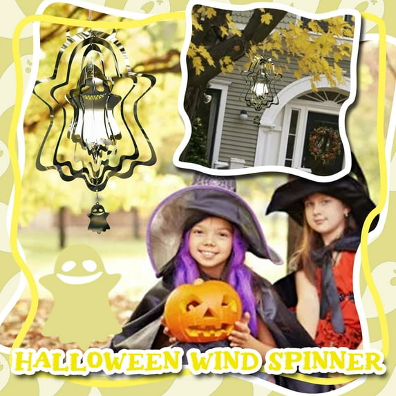 LHWEN Hallowe-en Wind Rotating Pendant 3D Decoration Wind Chimes Decor Stainless Hanging Outdoor Indoor Porch Tree Garden Festive Atmosphere Material Mesmerizing Effect Pumpkin Bat Themed Decor
