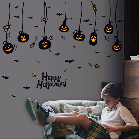 LHWEN Hallowe-en Window Clings Pumpkin Bat Door Stickers Decorations Glass Stickers Wall Decals Home Party Indoor Outdoor Kitchen Refrigerator Removable Reusable Double-Sided PVC Easy to Use No Glue