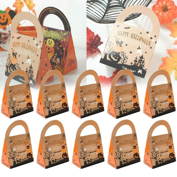 LHWEN Halloween Candy Bags Set Halloween Bags Trick or Bags with Handles Festive Gift Bags for Halloween Parties Unique Triangular Shape Customizable Designs 15 Pcs Halloween Party Bags for Kids