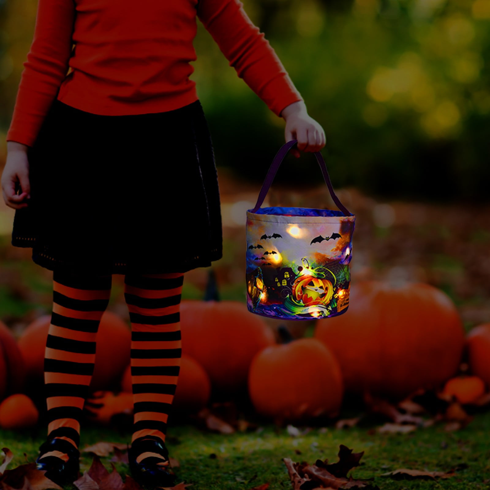 LHWEN Halloween Candy Bags Trick Or Bags Light-Up Halloween Buckets ...