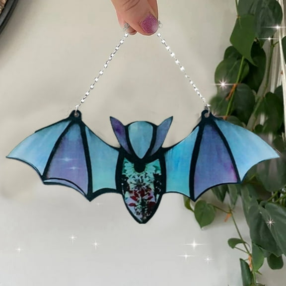 LHWEN Halloween Decor Bat Stained Glass Suncatcher Window Hanging Acrylic Wall Art Festival Colorful Bat Indoor Outdoor Home House Venue Arrangement Props 1pc Unique Design Perfect Gift for Friends