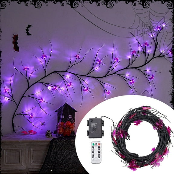 LHWEN Halloween LED Lights Vine Twig Decor Garland Bat Lights Timer 8 Modes Battery Operated Wall Decoration Flexible Branches Indoor Outdoor Use Realistic Atmosphere No Heat Low Power Consumption