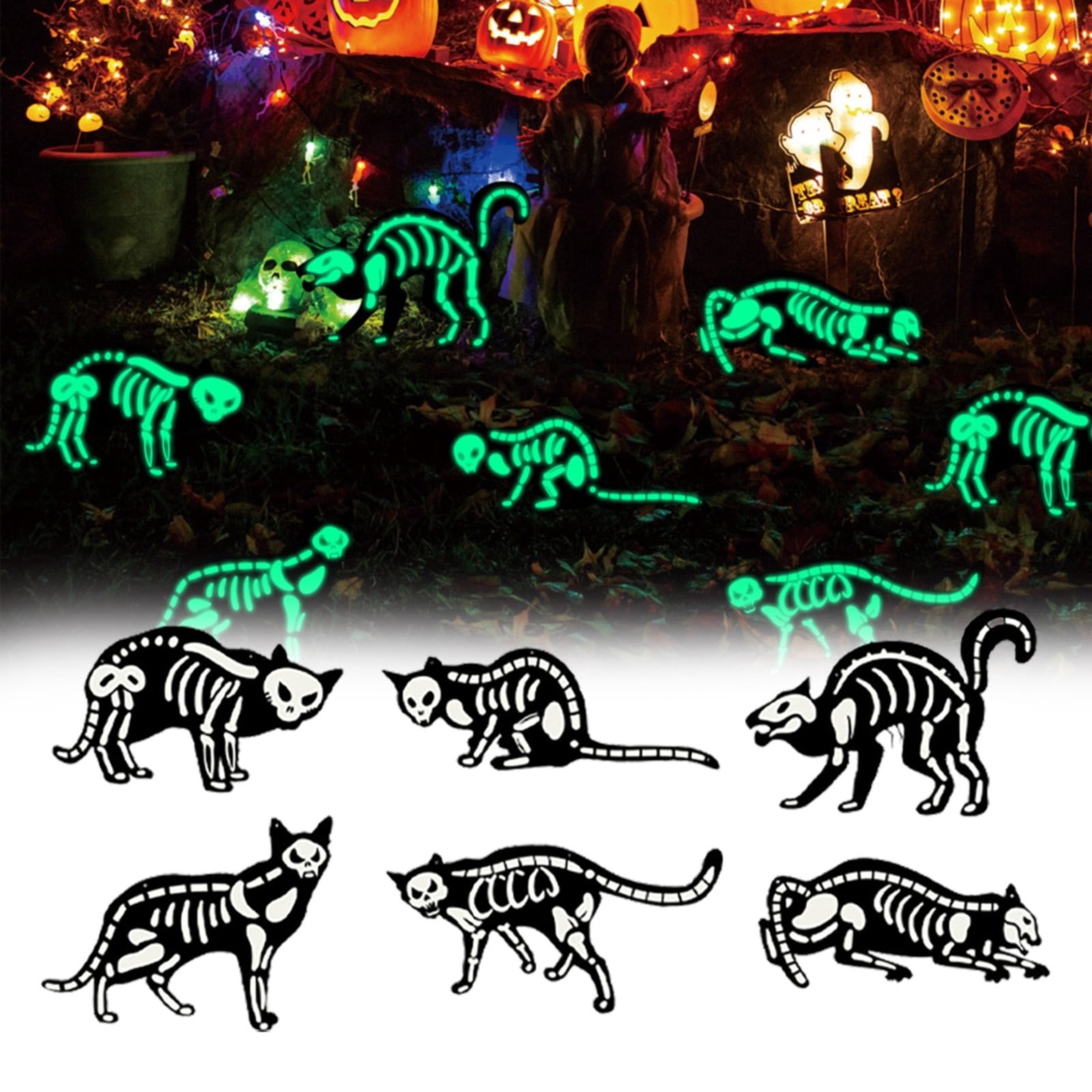 LHWEN Halloween Skeleton Cat Pendant Outdoor Decor Luminous Hanging