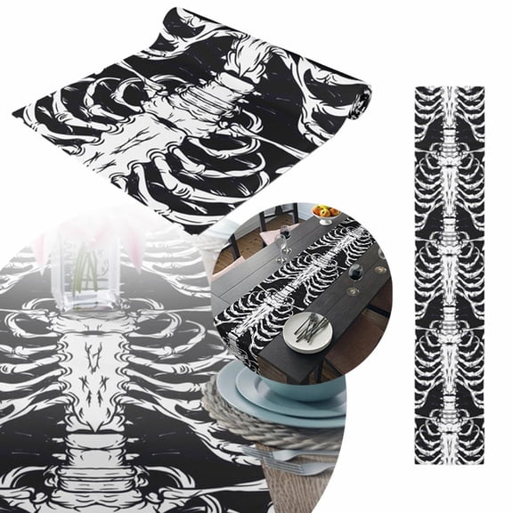 LHWEN Halloween Skeleton Print Table Flag Bedroom Dining Room Banquet Outdoor Decoration Unique Design Multi-functional Fabric Fade- Multiple Sizes Easy Installation Storage Indoor