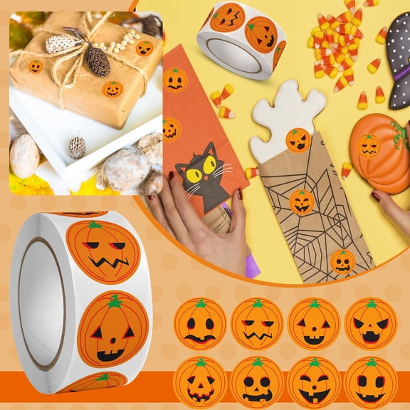 LHWEN Halloween Sticker Label Decoration 1 Roll of 500 Stickers Ideal for Halloween Party Decorations Bedroom Gift Box Decor Personalized Stickers for Homemade Gifts Christmas Cards Sweet Bags Easy