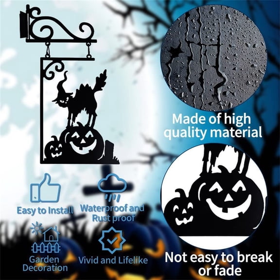 LHWEN Halloween Wall Art Metal Sculpture Home Decor Living Room Garden Bedroom Decorative Witch Silhouette Practical Present Choice Beautiful Craftsmanship Chic Design Moon Cat Happy