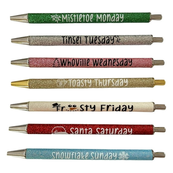 LHWEN Hallowe-en Weekday Glitter Pens 7PCS Funny Set True Witchy Decor Frankensteine Days Of The Week Refillable Pens Customizable Hallowe-en Gifts 8ml Ink