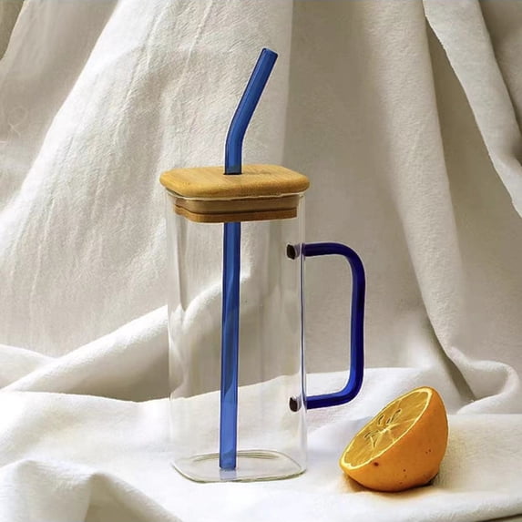 LHWEN Handle Straw Drinking Glass With Lid And Glass Straw Suitable For Cocktails Whiskey Iced Coffee Smoothies And More Perfect For Home Office Cafe And Bar Stylish And Beautiful Design