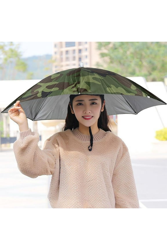 Headband Umbrella Hands- Fishing Hat Camouflage Design 30CM Plastic Hat Umbrella for Outdoor Activities Camping Hiking Compact and Convenient Rain