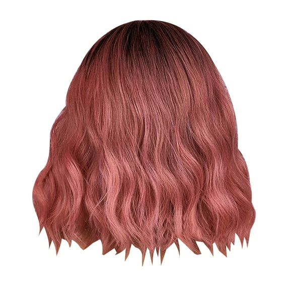 LHWEN High Temperature Silk Wig European And American Wind Head Dyed Black Gradient Pink Shoulder Length Short Curly Hair Daily Suitable For 30cm/11.8in Beauty Salon Straight Hair Fun Lace Wavy Curls