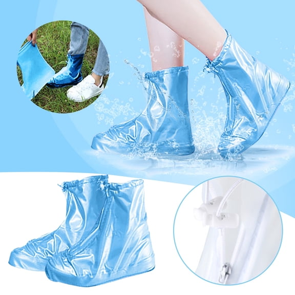 LHWEN High-Top Shoe Covers with Zipper Non-Slip Rain Gear for Kids and Adults Foldable PVC Rainproof Boots Covers for Travel Snowy Weather Outdoor Activities Easy to Carry