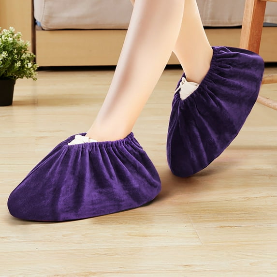 LHWEN Home Indoor Flannel Warm Shoe Cover Washable Reusable Thickened Wear Silencer Non-Slip Comfortable Fit US Size 31cm Multiple Colors Sizes for Lab Workshop Dust- Environment