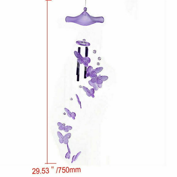 LHWEN Indoor Chime Butterflies Decor Garden Window Wind Bedroom Ornament Craft Hanging Decoration Purple Blue Plastic Metal Wind Chime 75cm Good Luck Charm Sweet Sounding Relaxing Home Decoration