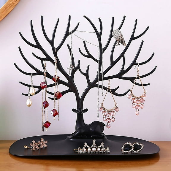 LHWEN Jewelry Tree Display Stand Earring Necklace Ring Organizer Holder Black White 22x15x25cm for Home or Retail Shop