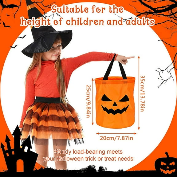 LHWEN LED Light Halloween Candy Bags Reusable Light Up Pumpkin Bucket Trick Or Bags Multi Purpose Kids Halloween Supplies Party Decorations Glow in the Dark Candy Bucket Large Capacity Tote Bag