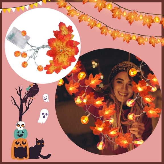 LHWEN LED Maple Pumpkin String Lights Halloween Yard Party Room Decorative Lights Thanksgiving Christmas Fall Wreath Warm Atmosphere Flexible Shape Adapts to Needs Wrap Around Tables Fireplaces Door