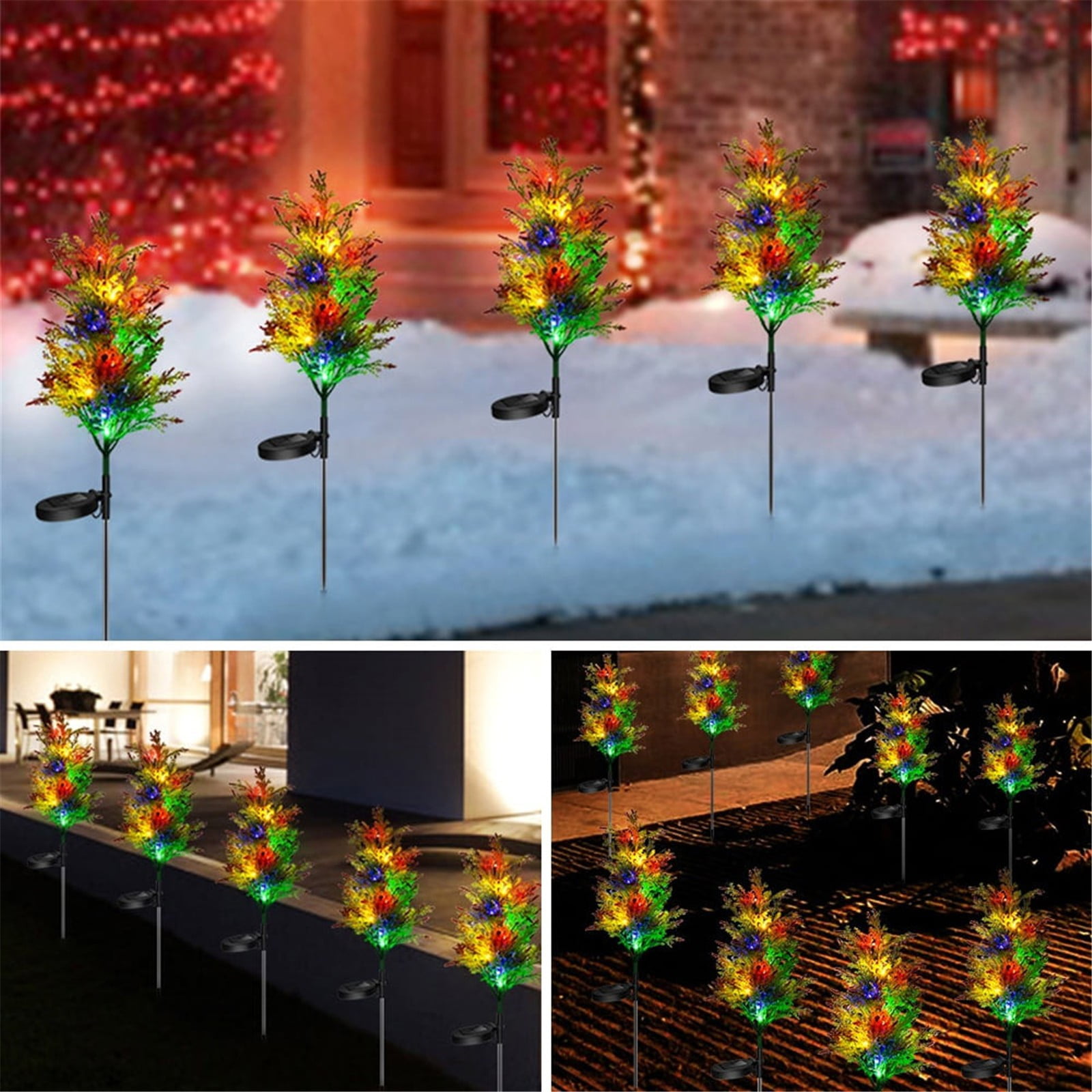 LHWEN LED Solar Christmas Tree Lights 2pcs MultiColor Flickering
