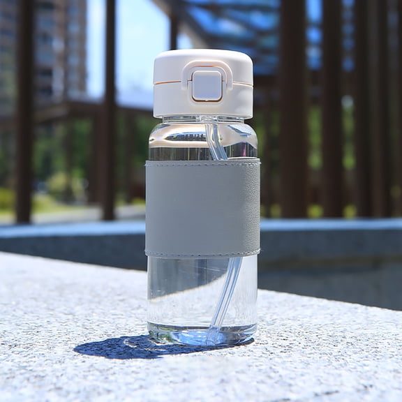 LHWEN Leakproof Water Bottle for Kids Recyclable - Co-polyester Spring Sippy Cup with Leather Cover 400ml Ironing Plastic Hydration Bottle Male and Female Students Couples Gift Water Cup for School