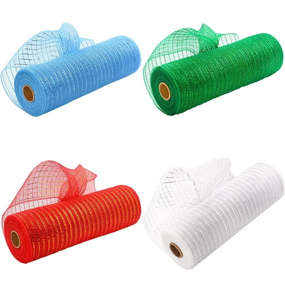 LHWEN Metallic Poly Deco Mesh Ribbon 10 Inch x 30 Feet for Wreaths Bows Garlands and Home DIY Decorations and Reusable with Clean Edges Perfect for Christmas Craft Projects 3PCS