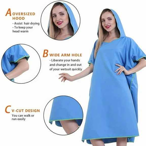 LHWEN Microfiber Surf Poncho Changing Towel Robe with Hood Bath Robe for Men Women Beach Swim Outdoor Sports Portable Wetsuit Changing Robe Comfortable and Lightweight for Surfers Swimmers
