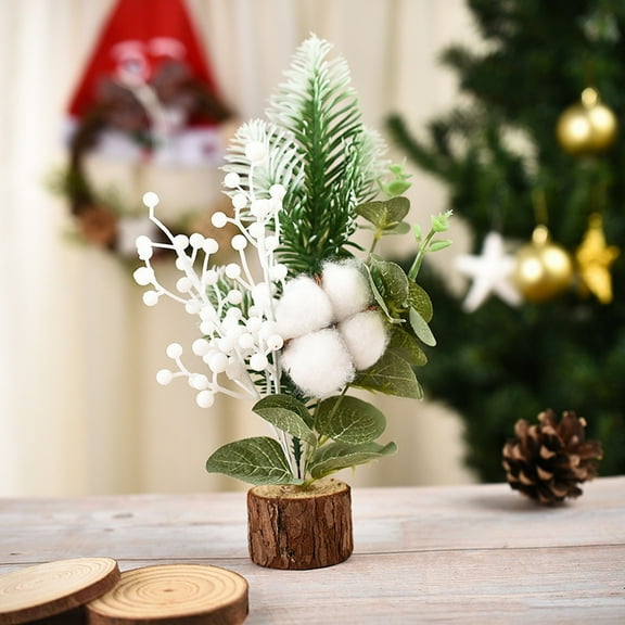 LHWEN Mini Christmas Tree Table Decorations Tabletop Centerpiece with Berries and Branches for Desk Shelf Mantle Kitchen Counter Home Holiday Winter Party 9.84 Inches High Set of 5