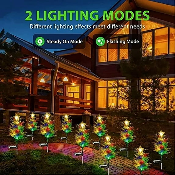 LHWEN Outdoor Solar Christmas Tree Lights LED Yard Decorations with Two Lighting Modes Colorful Garden Lights for Holiday Parties IP65 Solar-Powered Tree Lights for Patio Walkway