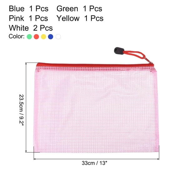 LHWEN PVC Mesh Zipper Bags for A4 Documents and Assorted Color File Pouches for and Home Use Sturdy and Wear- Document Bags for Travel and Storage Color-Coded Zipper Pouches for Organizing Paper
