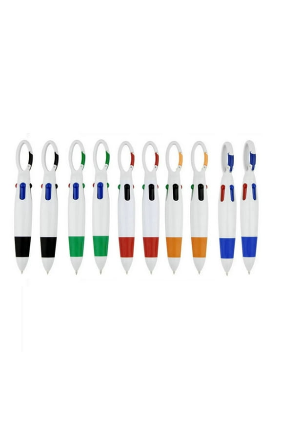 Pack of 10 Mini 4 in 1 Multi Colored Ink Ballpoint Pens with Keychain for Adults Kids School Stocking Stuffers Gifts Party Supplies Carabiner Clip Convenient Smooth Writing Retractable Colors