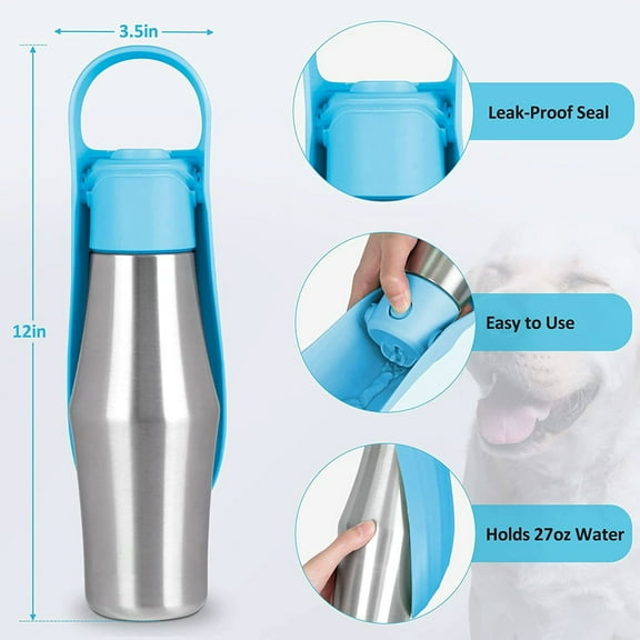LHWEN Pet Travel Water Bottle Portable Leak-Proof Dog Water Dispenser Stainless Outdoor Walking Hydration Bottle Large Capacity 350ml Easy to Use for Small Medium Dogs Hiking Road Trip Materials