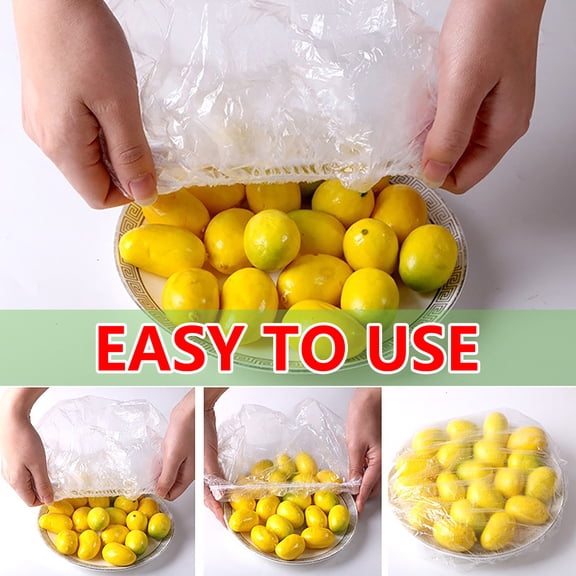 LHWEN Picnic Bowl Cover Plastic Food Wrap Storage Flexible Cover for Kitchen Restaurant and Bar Outdoor Party Camping BBQ Keep Food Fresh Clean Durable Washable Set 100 Pieces Clear with Elastic Band