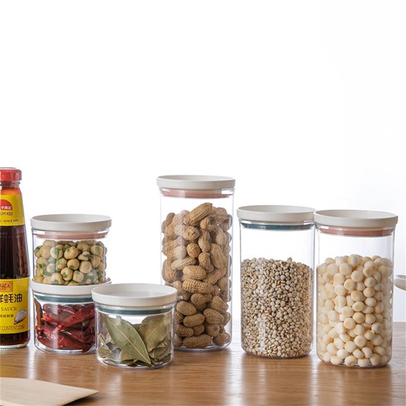 LHWEN Plastic Clear Jar with Lid Food Grade Cereal Storage Box Airtight Container for Snacks and Seasonings Save Space Stackable Design Keeps Fresh Easy to Carry Airtight Food Storage Jar