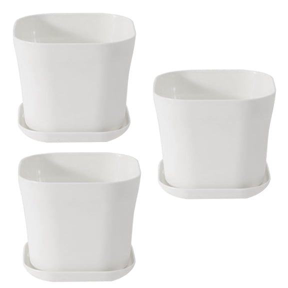 LHWEN Plastic with Saucers Indoor Set of 3 Modern Flower Pots with Hole for House Plants Herbs Flowers and Seedling Nursery Thick and Material Minimalist Design for Home Decor Suitable