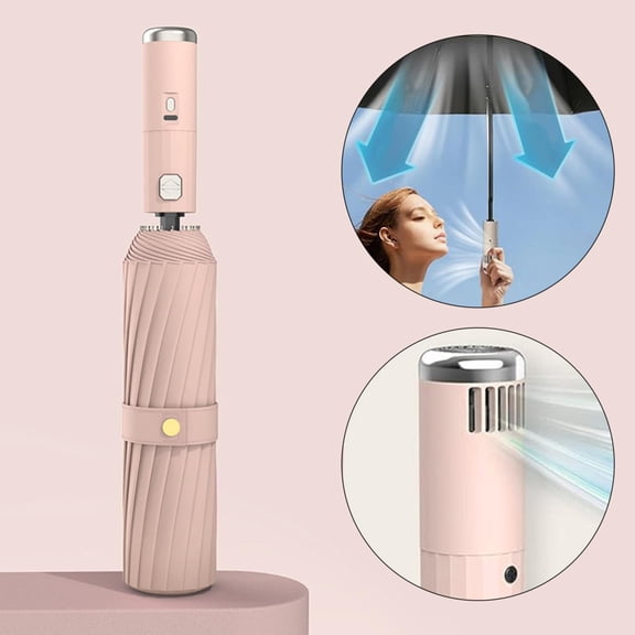 LHWEN Portable Sun Umbrella with Rechargeable Fan Enhanced for Fishing Beach Travel and Outdoor Activities Windproof Lightweight and Easy to Carry Perfect for Summer Shade and Adjustable Wind