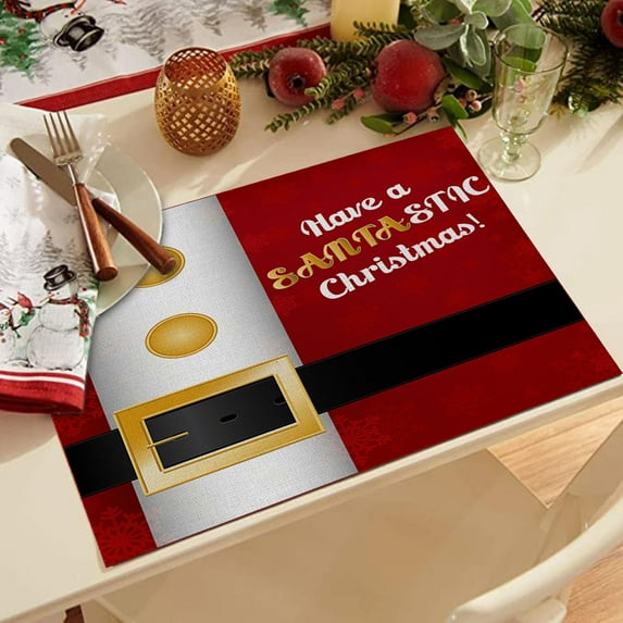 LHWEN Red Christmas Placemats 32x21 cm Seasonal Snowflakes Holiday Washable Table Mats Polyester Linen Wrinkle-Proof Dining Table Colorful Winter Decor Perfect for Daily Use Parties and Receptions