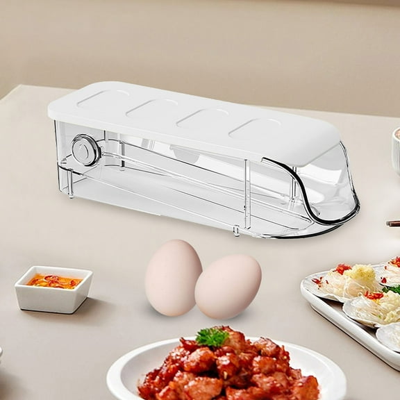 LHWEN Rolling Egg Storage Box Refrigerator Organizer with Silicone Anti-Slip Pads and Feet Fresh Keeping Box with Automatic Sliding Design Transparent Plastic Large Capacity for Kitchen Egg Holder