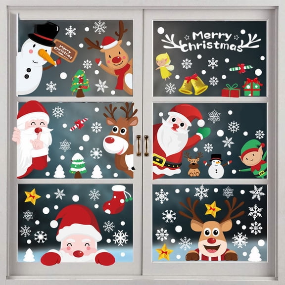 LHWEN Santa Window Clings Christmas Stickers for Home School Decor Festive Snowman and Santa Designs PVC Material High-Precision Printing Easy to Apply Perfect for Laptops Water Bottles Cars