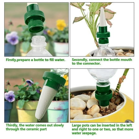 LHWEN Self Watering Stakes 4Pcs Automatic Drip Irrigation Devices for Potted Plants ABS Ceramic Easy to Use with Water Bottle Watering No Tools Needed White Green 10.5x4cm